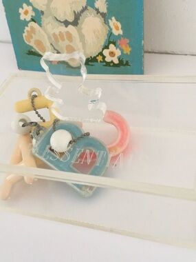 Vintage Classic Baby Nursery Lucite Acrylic Trinket Box With Teddy Bear Lid